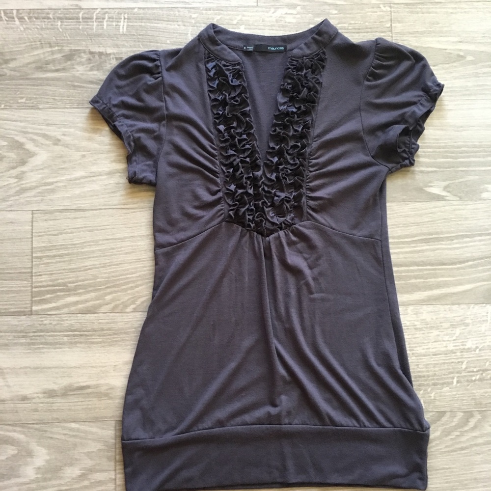 Maurices Dark Gray Tuxedo Ruffled Top